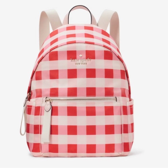 NWT Kate Spade Chelsea Gingham pink red check medium nylon
